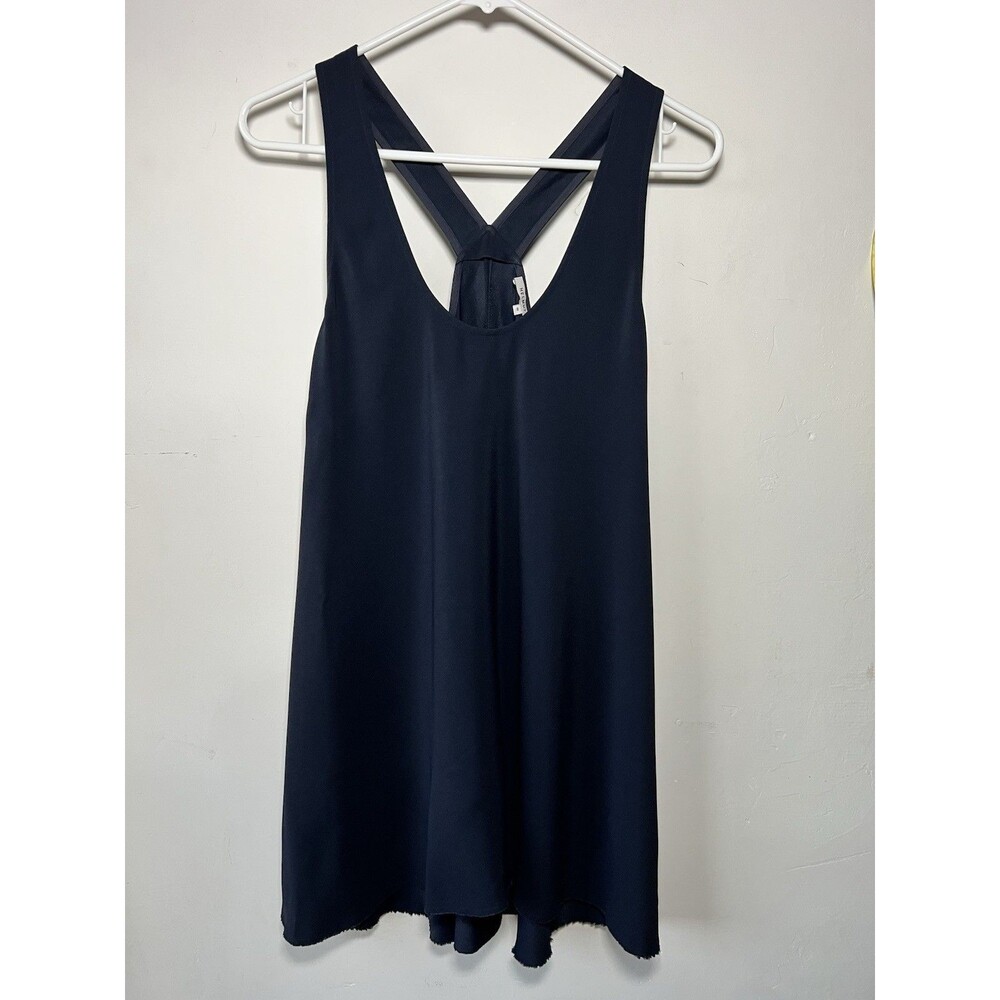 Helmut Lang Navy Blue Satin Shift Mini Dress Scoop Neck Strappy Sleeveless M
